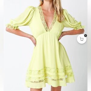 Olivaceous Lemon Lace Detail Dress